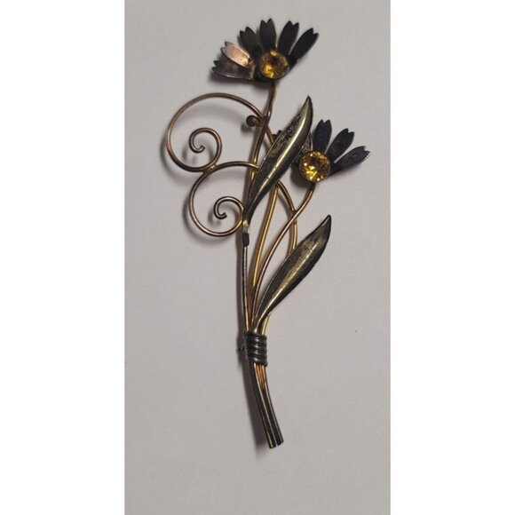 Vintage Van Dell 1/20 12 K Gold Filled on Silver - Floral Brooch - Yellow Rhines - Picture 5 of 5